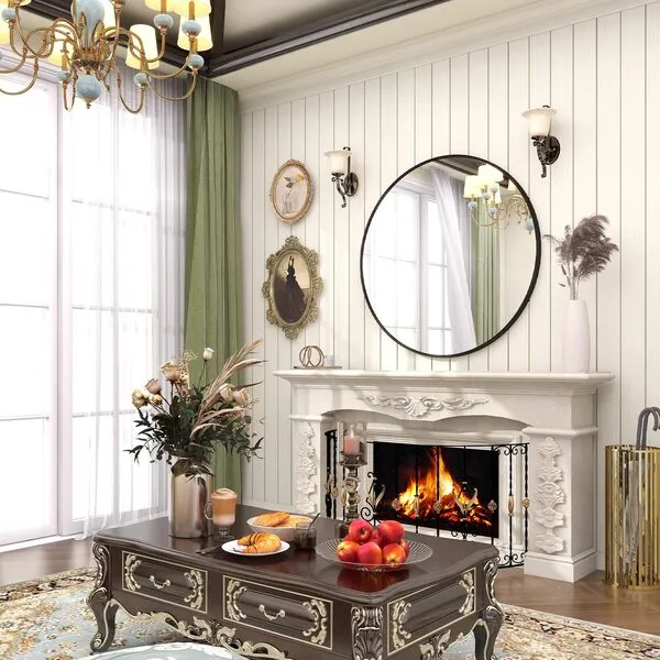 BEAUTYPEAK 30 Inch Round Mirror, Black Metal Frame Circle Mirror, Wall Mirror for Entryway, Bathroom, Vanity, Living Room, Black Circle Mirror