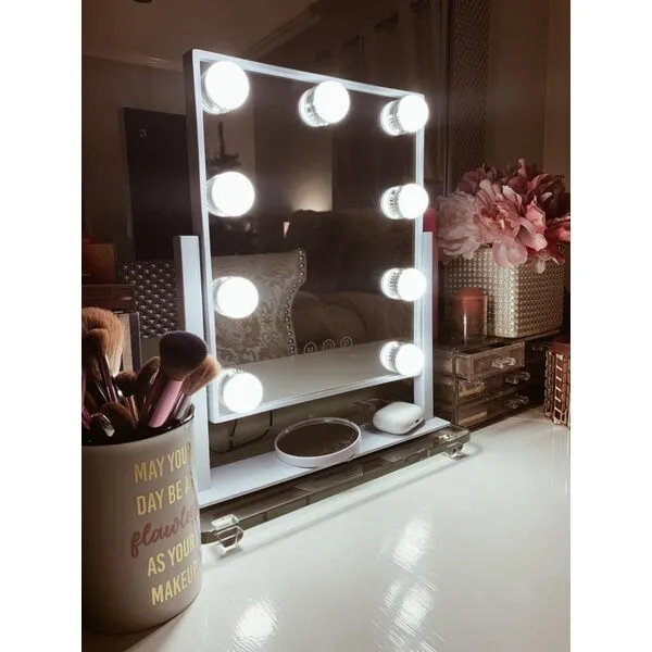 NUSVAN Vanity Mirror with Lights, Makeup Mirror with Lights,3 Color Lighting Modes Detachable 10X Magnification Mirror Touch Control,360°Rotation, White.