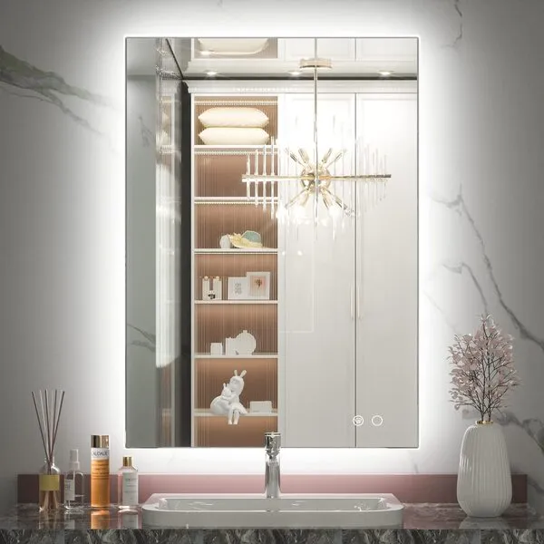 Keonjinn 24 x 36 Inch LED Bathroom Mirror, Blacklit Mirror with 3 Colors Warm/Natural/White Lights, Wall Mounted Vanity Mirror with Stepless Dimmable, Anti-Fog, Memory Function (Vertical/Horizontal)