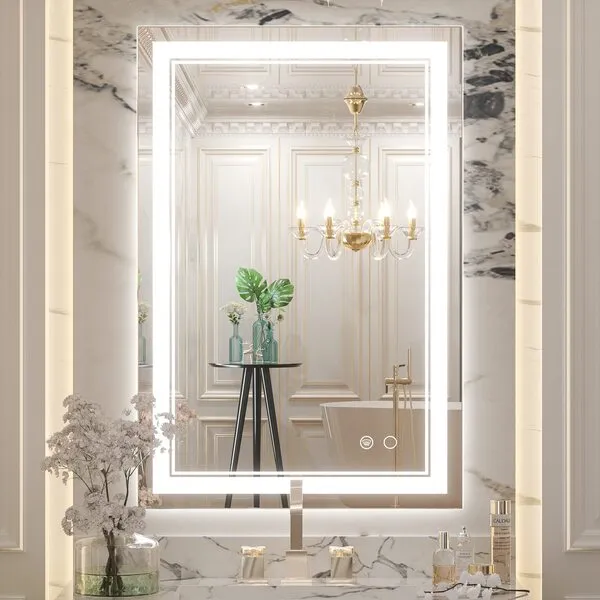 Keonjinn 24 x 36 in LED Mirror for Bathroom, 3 Color Lighted Dimmable Bathroom Vanity Mirror with Lights, UL Listed LED Driver, Wall Mounted Anti-Fog Smart Mirror Tempered Glass(Horizontal/Vertical)