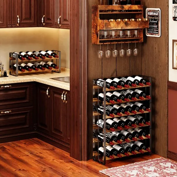 X-cosrack Stackable Rustic 36 Bottle Wine Rack, Freestanding Floor Wine Holder Stand Can Used Separate or Stacked 6 Tier Stable Wine Display Storage Shelf for Kitchen 24.5\'\'L x 8.6\'\'W x 33.4\'\'H