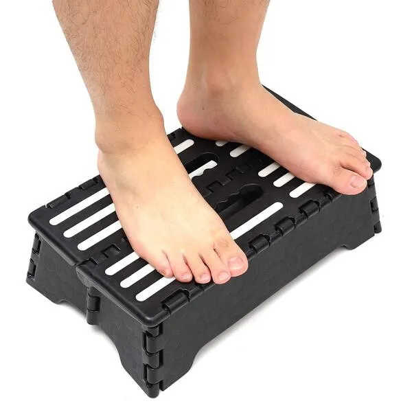 Portable Folding Step Stool 5 Inch, Lightweight Plastic Short Stool Sturdy and Safe, Half Step Height Boost for Seniors and Kids, One Flip Low Step Riser with Handle