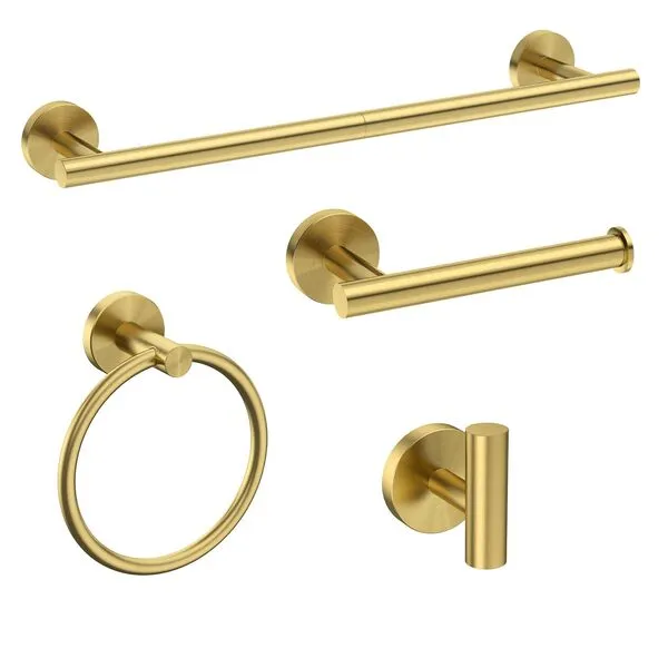 USHOWER Brushed Gold Bathroom Accessories Set, 18-Inch Towel Bar Set Wall Mounted, Durable SUS304 Stainless Steel Bathroom Hardware Set, 4-Piece