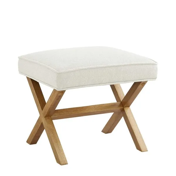 Amazon Basics Mid-Century Square Modern X Ottoman Chair, Linen, Ivory, 18