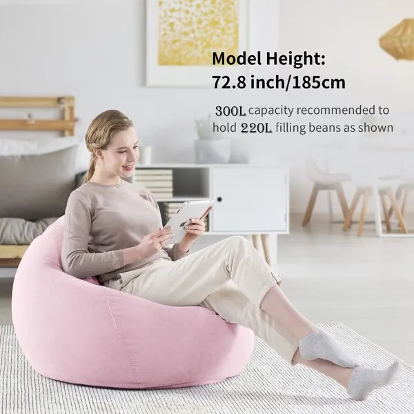Nobildonna 3 ft Bean Bag Chair Cover (No Filler) for Adults and Kids, 300L Extra Large Stuffed Animal Storage Bean Bag Washable Soft Premium Corduroy Stuffable Bean Bag Cover (Pink)