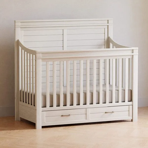 NAMESAKE Wesley Farmhouse 4-in-1 Convertible Storage Crib in Heirloom White, Greenguard Gold Certified