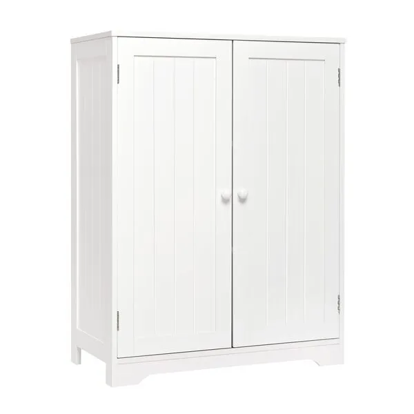 Mondeer Bathroom Floor Storage Cabinet, Freestanding Bathroom Furniture with Adjustable Shelf and 180° Open 2 Doors for Bathroom Hallway Living Room Modern 23.6 x 11.8 x 31.5 Inches (White)