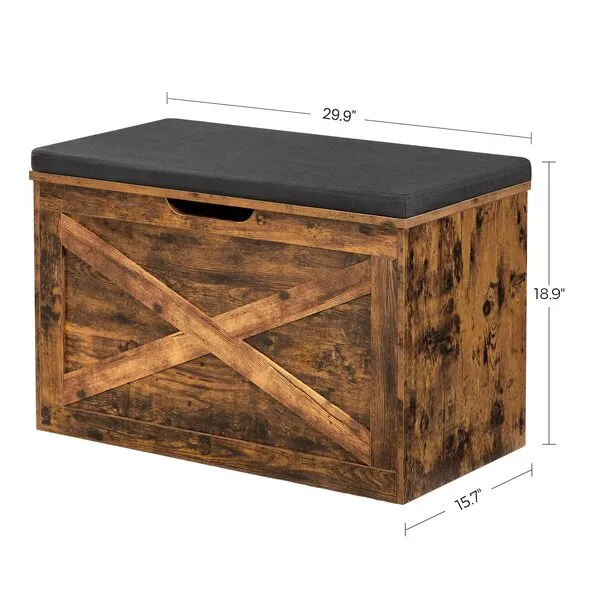 VASAGLE Padded Shoe Bench with Cushioned Seat, Storage Chest Cabinet, Barn-Door Style, 15.7