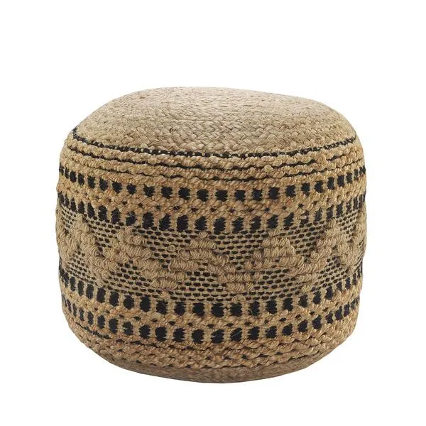 LR Home Ox Bay Sarah Tan/Black Geometric Hand-Woven Cotton Blend Ottoman Pouf 18
