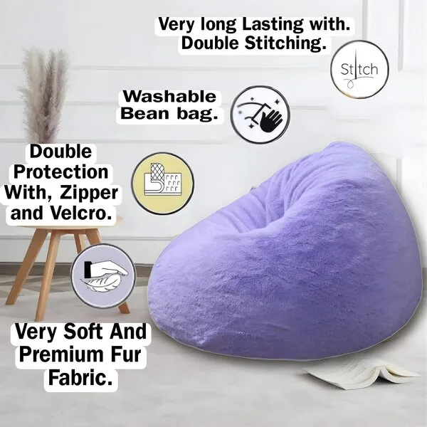 Deeku Art Purple Bean Bag | Fur Bean Bag Cover | Bean Bag Sofa lounger | Bean Bag for kids and adults | Bean Bag Comfortable Chair XXXL (Only Cover without Beans)