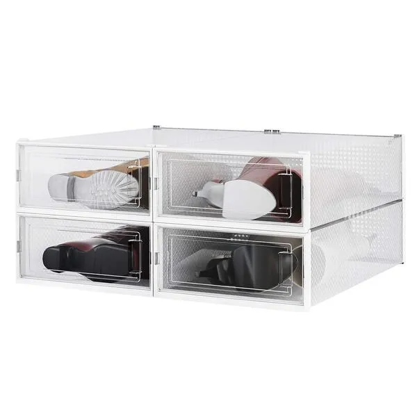 PARANTA 4-Piece Boot Shoe Storage Box, Stackable Clear Plastic Shoe Organizer, With Clear Door For Storing Women Shoes 20.5