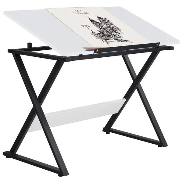 Yaheetech Drafting Table for Artists Art Desk Drawing Painting Studying Table w/Tilted Tabletop Art Craft Work Station for Adults Home Office School Use