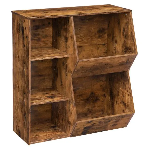 HOOBRO Kids Bookshelf, Toy Storage Organizer, 5 Cubby Children Bookcase, Wooden Toy Storage Cabinet with 2 Adjustable Shelves, Toy Shelf for Playroom, Nursery, School, Rustic Brown BF31CW01