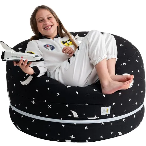 Stuffed Animal Storage Bean Bag Chair Cover for Kids & Adults | Washable XL Stuffie Seat | 100% Cotton | Pouf Organizer for Plush Toys, Linens, Quilts & Pillows | Starry Night