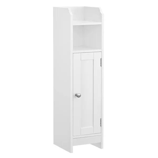 VASAGLE Small Bathroom Storage Corner Floor Cabinet with Door and Shelves, Bathroom Storage Organizer, Narrow Bathroom Toilet Paper Storage Cabinet, Adjustable Shelves, White UBBC310W01