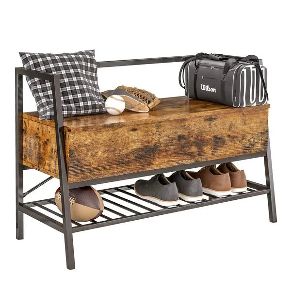 IRONCK Storage Bench with Lift Top Box, Entryway Shoe Bench with Shoe Rack, Entry Bench Shoe Organizer for Entryway, Vintage Brown