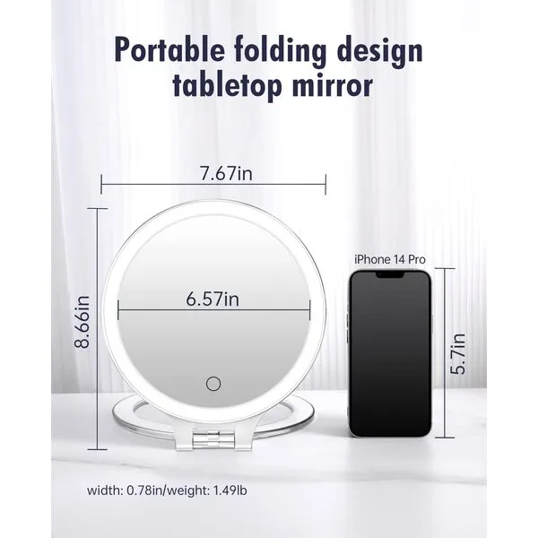 FASCINATE Magnifying Mirror 10X 1X Double Sided Magnification Makeup Vanity Mirror Rechargeable Lighted Mirror with 3 Color Setting Adjustable Rotation LED Vanity Desk Mirror