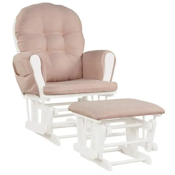 DORTALA Baby Glider Rocker with Ottoman, Multiposition Glider with Cleanable Upholstered, Smooth Rocking Motion, Nursery Glider & Ottoman Sets for Nursing Baby, Reading, Pink