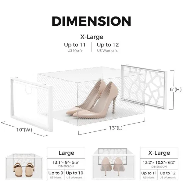 Pinkpum Large Shoe Boxes Clear Plastic Stackable, 12 Pack Shoe Storage Box Organizer for Closets, Foldable Sneaker Storage Fit for Size 11