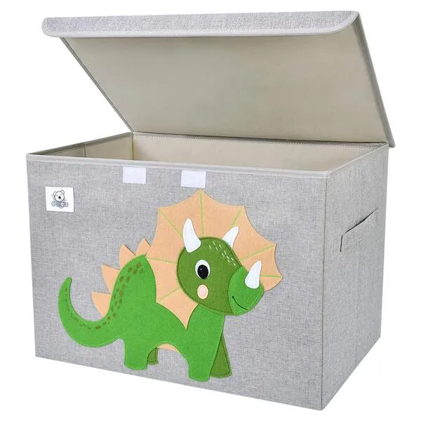 CLCROBD Foldable Large Kids Toy Chest with Flip-Top Lid, Collapsible Fabric Animal Toy Storage Organizer/Bin/Box/Basket/Trunk for Toddler, Children and Baby Nursery (Triceratops)