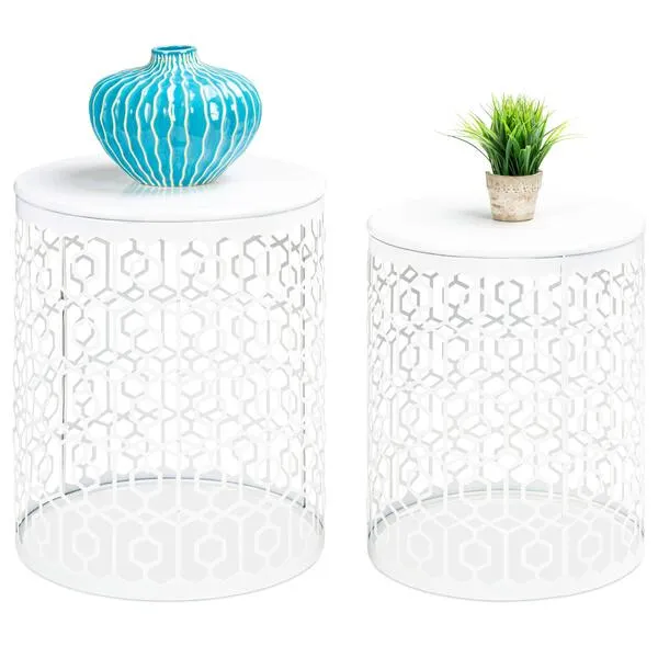Best Choice Products Metal Accent Table, Set of 2 Decorative Round End Tables Nightstands, Coffee Side Tables for Living Room Bedroom Office, Nesting - White
