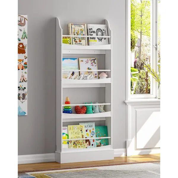UTEX Kids Bookshelf,4 Tiers Children's Bookcases and Storage, Kids Bookcase Rack Wall for Bedroom,Study Living Room,White