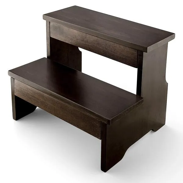 Wooden Two Step Stool - Heavy Duty 2 Step Stool for Adult and Kids - Holds up to 450Lb for Kichen/Bathroom/Bedside Step Stool (Walnut)
