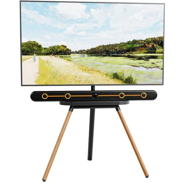 PUTORSEN Easel TV Stand for 42 43 to 65 Inch LED LCD OLED Screens, Portable Swivel Tripod TV Stand with Wooden Tray, Height Adjustable TV Floor Stand, Concealed Cable Management, Max Load 99lbs, Black