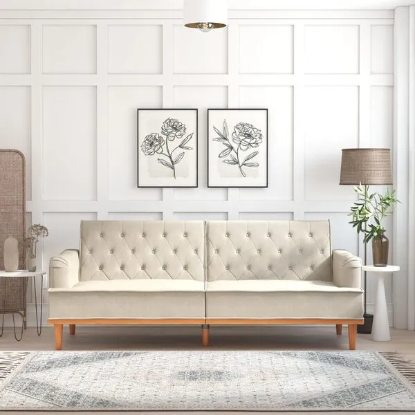Mr. Kate Stella Vintage Convertible Sofa Bed Futon, Tan Linen