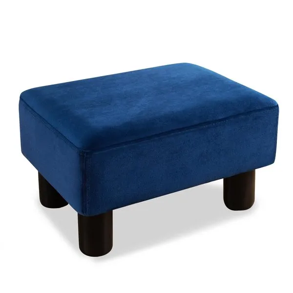 LUE BONA Small Rectangle Foot Stool, Velvet Fabric Footrest Ottoman Stool with Non-Skid Plastic Legs, Modern Footstools Step for Couch, Desk, Office, Living Room, Dogs, Navy