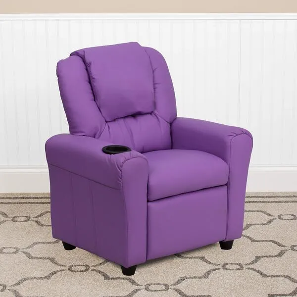 BizChair Lavender Vinyl Kids Recliner with Cup Holder and Headrest