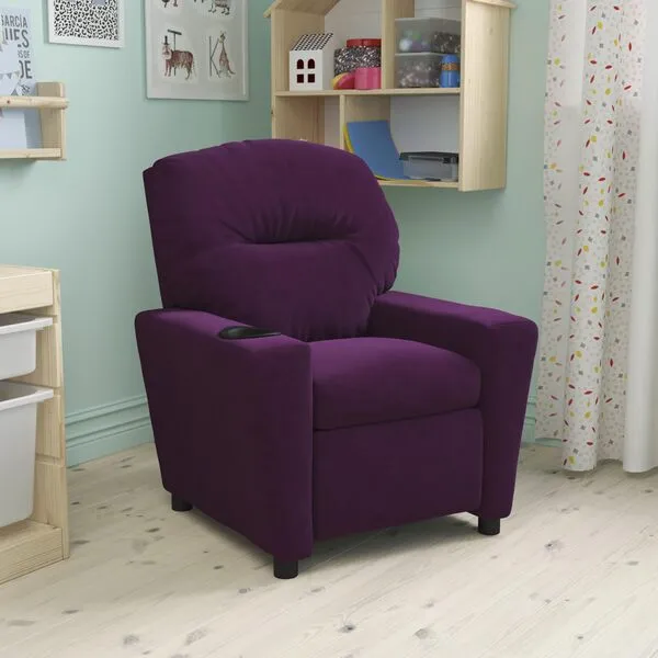 BizChair Purple Microfiber Kids Recliner with Cup Holder
