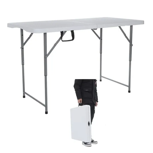 Lakhow 122CZ Folding Table 4-Foot Portable Plastic Folding Semi Practical Table Small Indoor and Outdoor Adjustable Height with Handle Folding Table, Camping and Gathering