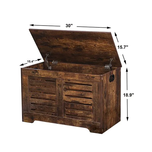 DINZI LVJ Storage Chest, Flip-Top Wooden Toy Box with 2 Safety Hinges, Retro Entryway Shoe Bench, Sturdy Large Storage Trunk for Living Room, Bedroom, Toddler Room, Easy Assembly, Rustic Brown