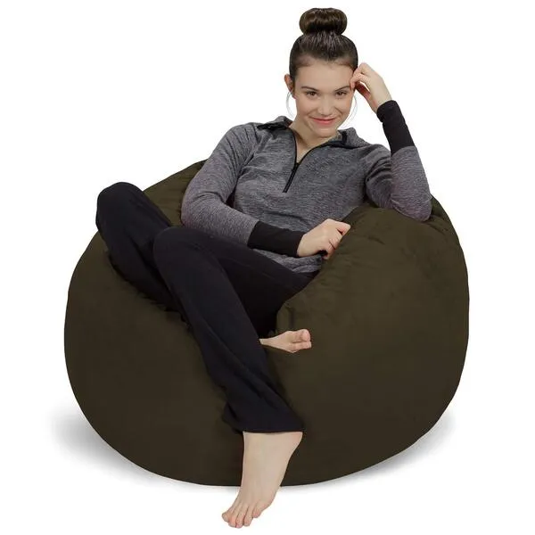 Sofa Sack Bean Bag Chair Cover Only, for Adults and Kids, Without Filling Comfy Fluffy Round or Oval Beanbag Chair Cover Replacement, Lazy Sofa Cover for Reading Chair or Floor Chair, 3 Foot, Olive