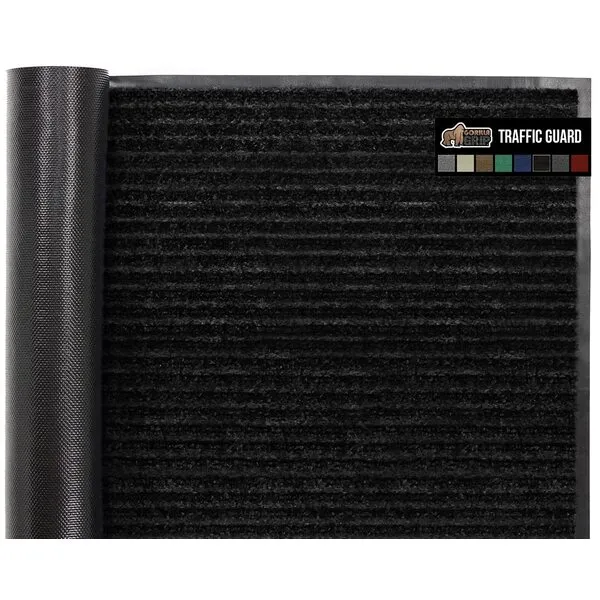 Gorilla Grip Waterproof Heavy Duty Traffic Guard Doormat, Stain and Fade Resistant, Durable Rubber, Low Profile Door Mat, Shoe Scraper, Welcome Mats for Entry, 72x48, Jet Black