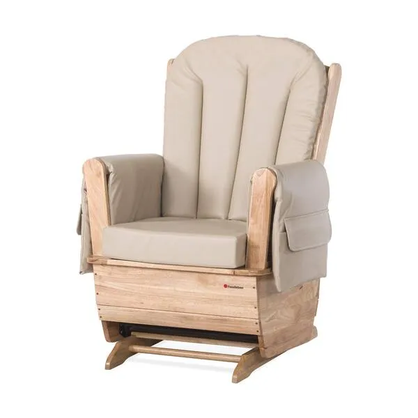 Foundations SafeRocker Standard Glider Rocker - Baby Feeding and Rocking Chair for Nursery, Daycare Environment - Nursery Rocking Chairs with Wood Skirt Base - Tan Vinly