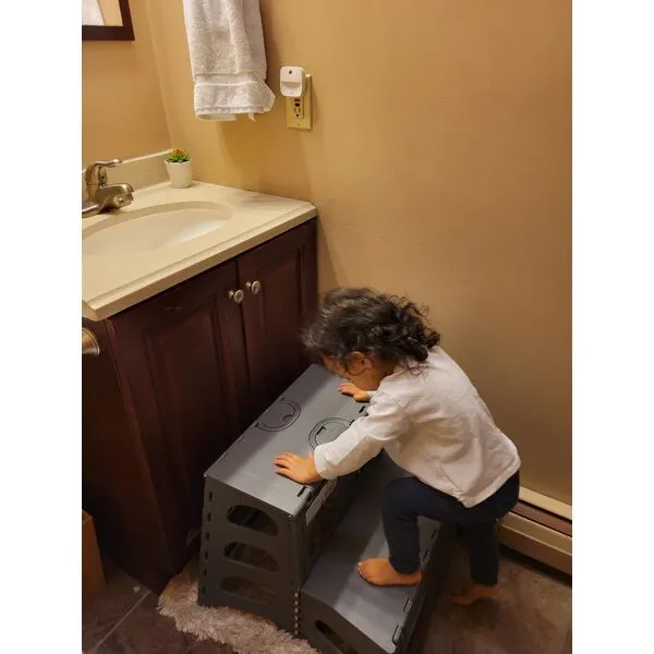 Bee Neat Folding 2 Step Stool for Adults, Kids, Toddlers - Collapsible & Foldable Step Ladder for Kitchen, Bathroom or Bedroom - Non-Slip & Wide Stepping Stool Supports 200lbs - Gray