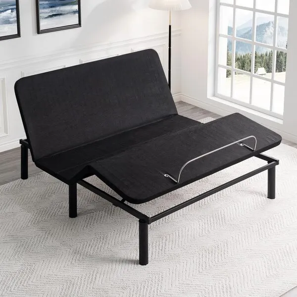 Deep Sleep Enabling Serenity Adjustable Bed Frame Queen, Head & Foot Incline, 7 Adjustable Positions, Wireless Remote, Compact, Zero Gravity Lounge Bed, Electric Bed Base, Easy Assembly - Black