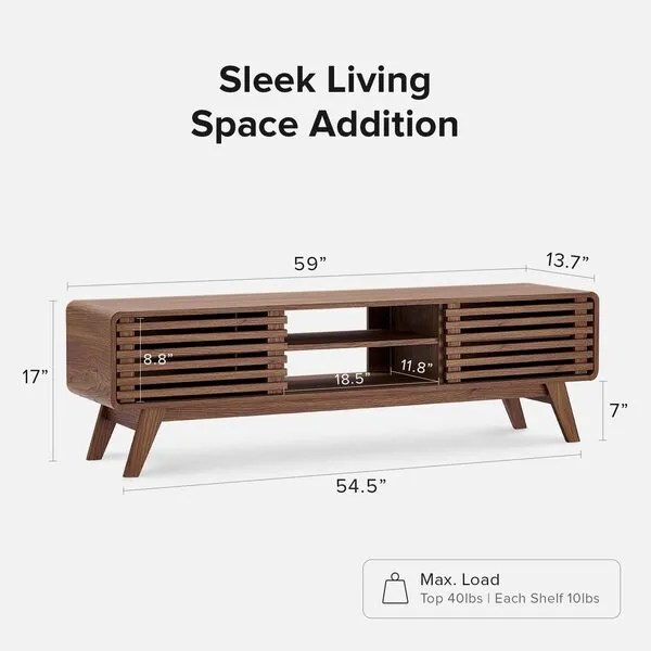 mopio Ensley TV Stand, Mid Century Modern TV Stand for 55/60/65 inch TV, Farmhouse TV Stand, Entertainment Center with Storage, TV and Media Consol for Living Room (Walnut, 59