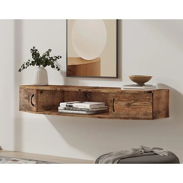 FITUEYES Floating TV Stand Wall Mounted TV Shelf Entertainment Center Walnut Media Console with Doors Cabinet Modern Component for Storage Hutch Under TV for Home Living Room Office,Rustic Brown