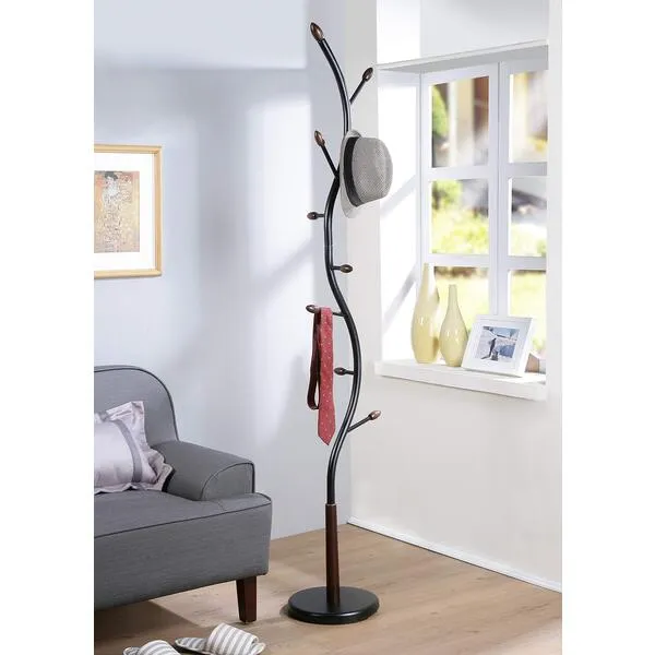 Roundhill Furniture Arles Metal Free-Standing Coat Rack, Black