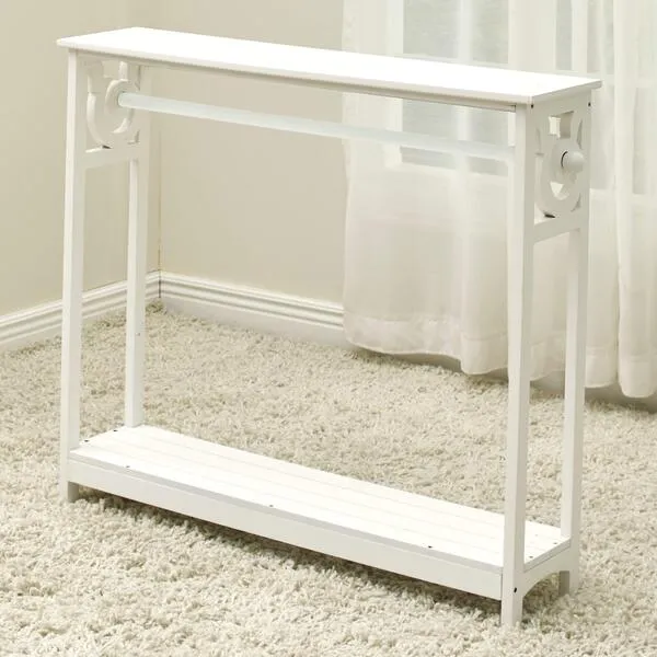 Wood Swirl Farmhouse Quilt Rack Table with Lower Shelf - White