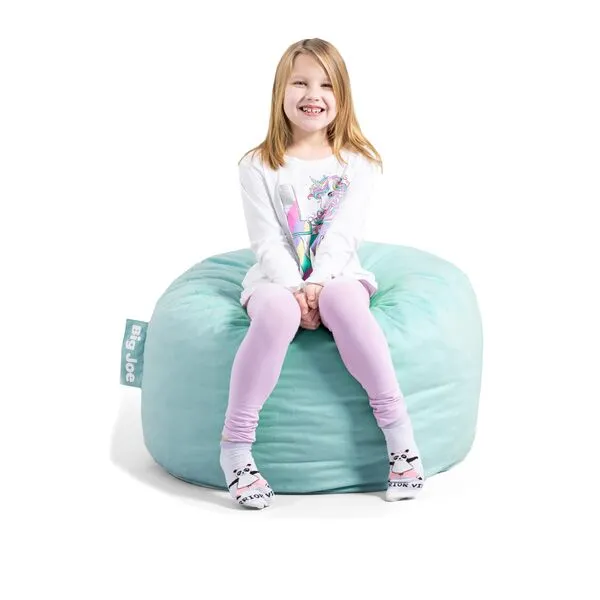 Big Joe Fuf Small Foam Filled Bean Bag Chair, Turquoise Plush, Soft Polyester, 2 feet