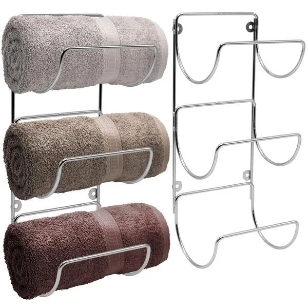Sorbus Towel Holder for Bathroom Wall - 6 Level Wall Mounted Towel Rack Shelves for Rolled Bath Towels, Washcloths, Linen - Silver Hanging Towel Racks for Bathroom, Spa, Salon, Towel Storage Organizer