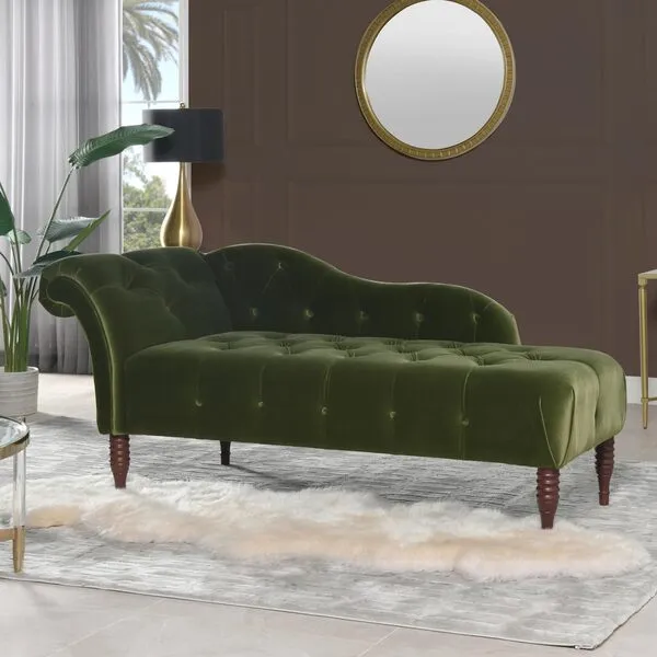 Jennifer Taylor Samuel Tufted Chaise Lounge (Olive Green Performance Velvet)
