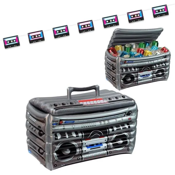 Generic 2-Foot Inflatable Boombox Radio Cooler with Lid, Holds 2.0 Gallons, Perfect for 80s and 90s Themed Parties