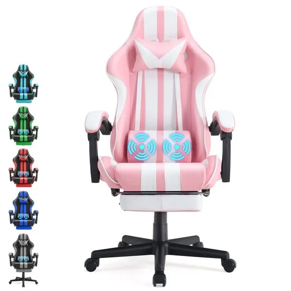 Ferghana Gaming Chairs with Footrest,Computer Game Chair,Massage Gaming Chairs,Christmas,Xmas Gift,PC Gaming Chairs for Adults Teens for Gaming Live Streaming Room(Pink,Racing Version)