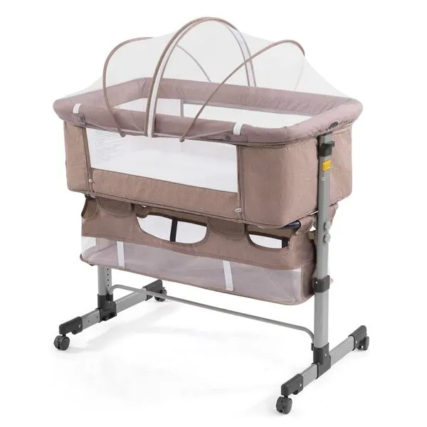 nordmiex 3in1 Bedside Crib for Girl or Boy, Bedside Sleeper for Baby Portable and Adjustable Crib with Mosquito net for Newborn Baby,Deep Khaki