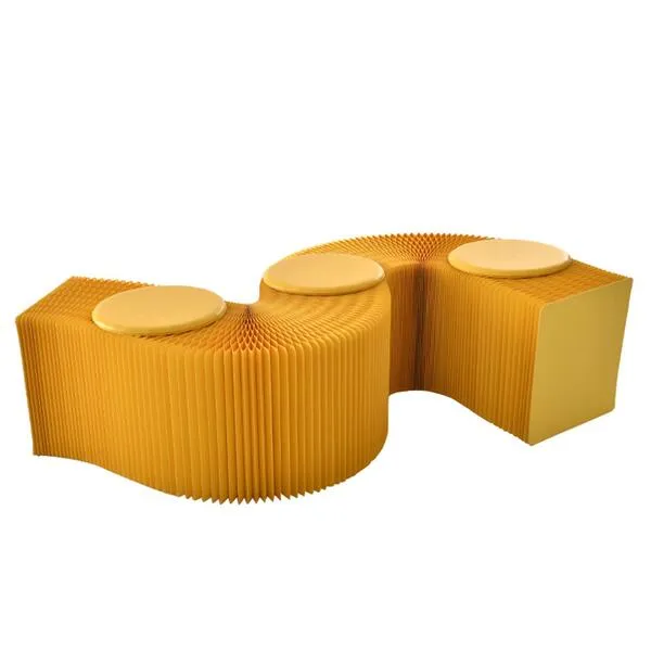 GDMING Retractable Kraft Paper Bench, Folding Ottoman Paper Stool, Retro Kraft Paper Seat with Cushion for Entrance Office Bedroom, 8 Colors (Color : Yellow, Size : 160x30x40cm)